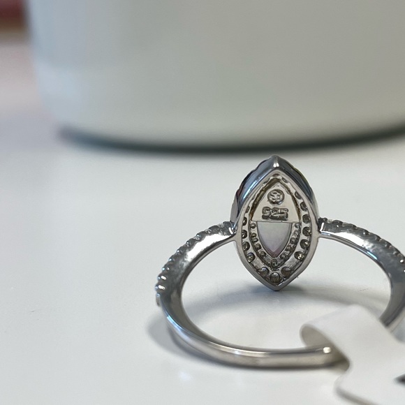 Opal Marquise Halo Opal Ring Sterling Silver CZ Ring - Picture 6 of 7